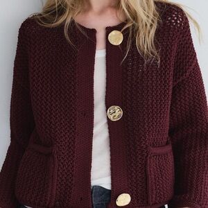 Zara Red Chunky Knit Cardigan Sweater